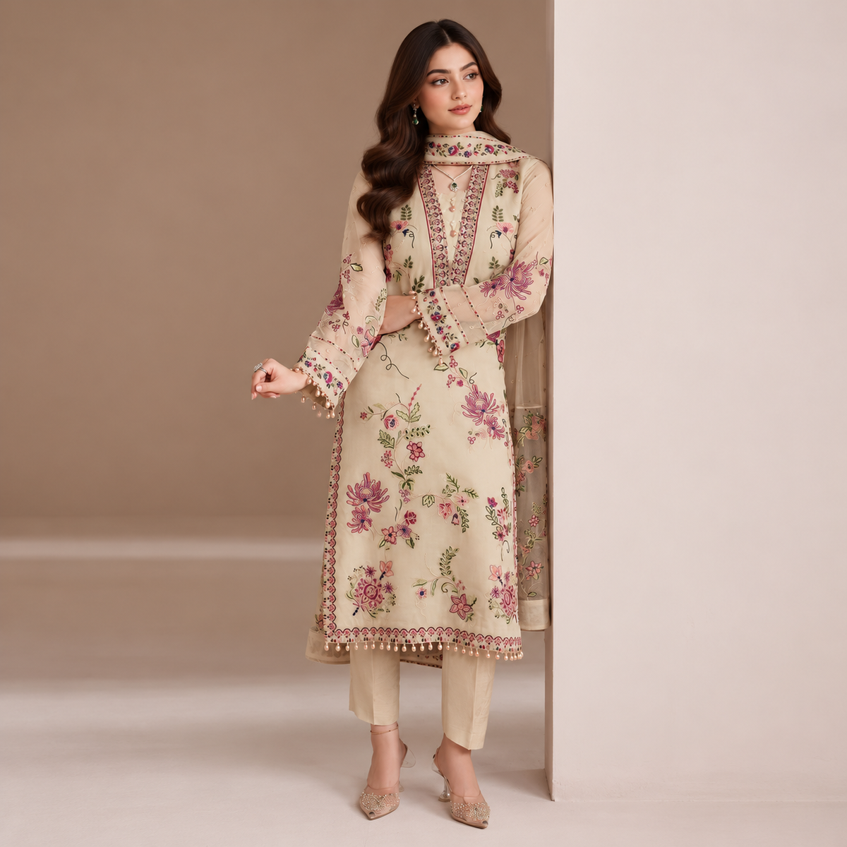 Alizeh Luxury Chiffon Heavy Embroidered Suit with Ready-to-Wear Dupatta