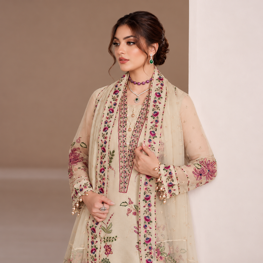 Alizeh Luxury Chiffon Heavy Embroidered Suit with Ready-to-Wear Dupatta