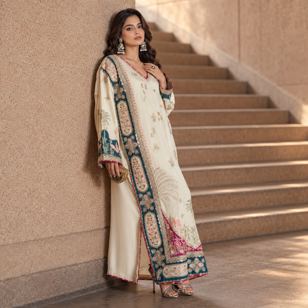 Ethnic Premium Luxury Shamoz Silk Unstitched 3-Piece Kaftan Collection