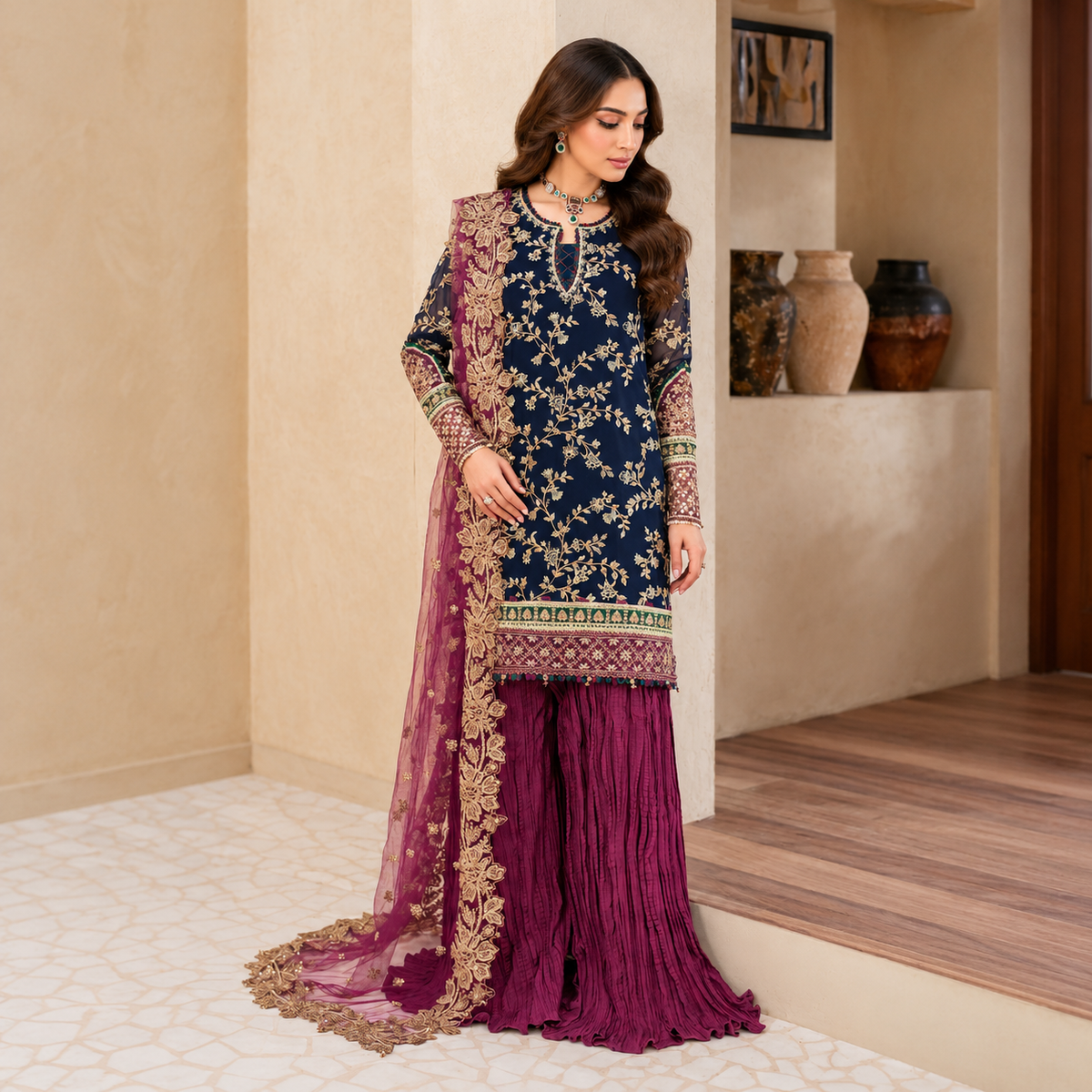 Zainab Chottani Luxury Chiffon & Net Heavy Embroidered 3-Piece Suit