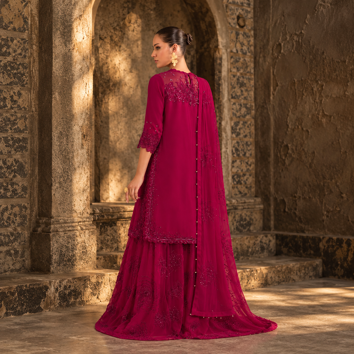 Iznik Luxury Chiffon Embroidered Unstitched 3-Piece Festive Suit with Heavy Lehenga Fabric