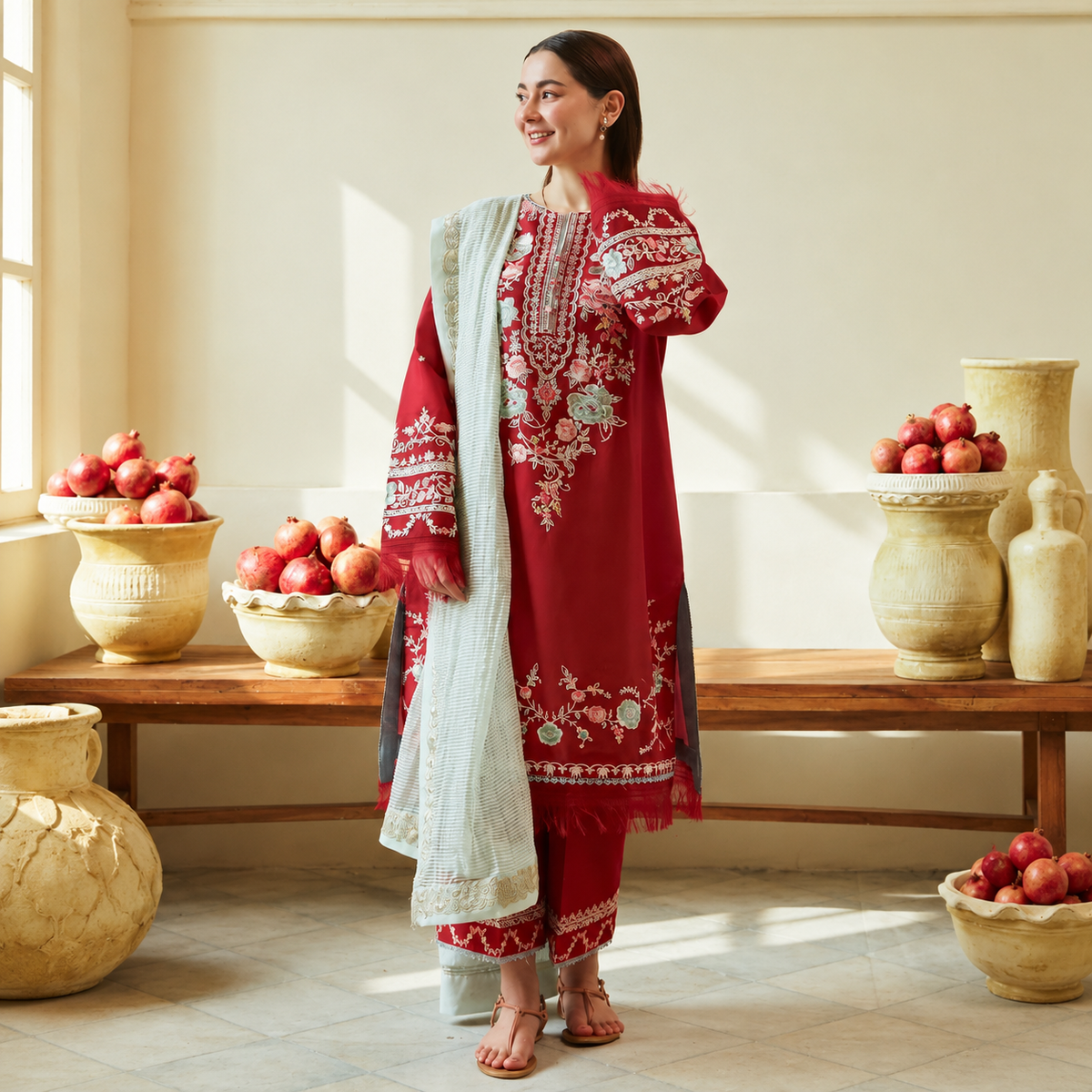 Shahjahan Luxury Embroidered 3-Piece Unstitched Suit with Wool Printed Shawl