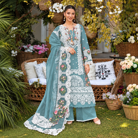 ELAF Luxury Dhanak Chikankari Embroidered 3-Piece Unstitched Suit