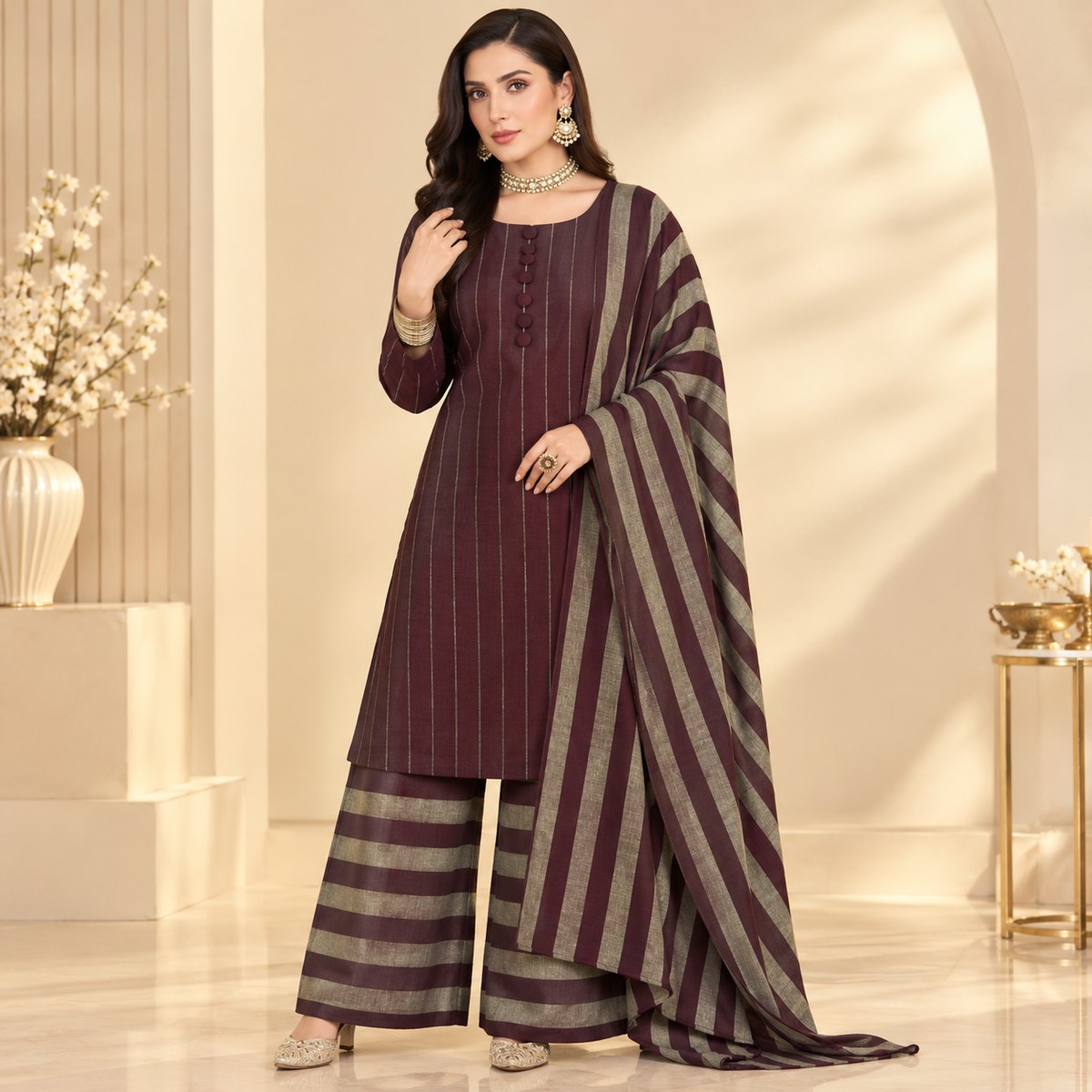 Royal Susi Collection – Premium 3-Piece Handwoven Susi Striped Suit