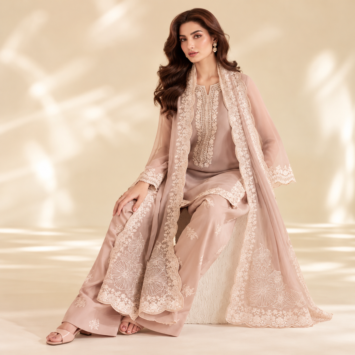 Iznik Premium Embroidered Chiffon Unstitched 3-Piece Festive Suit with Addawork