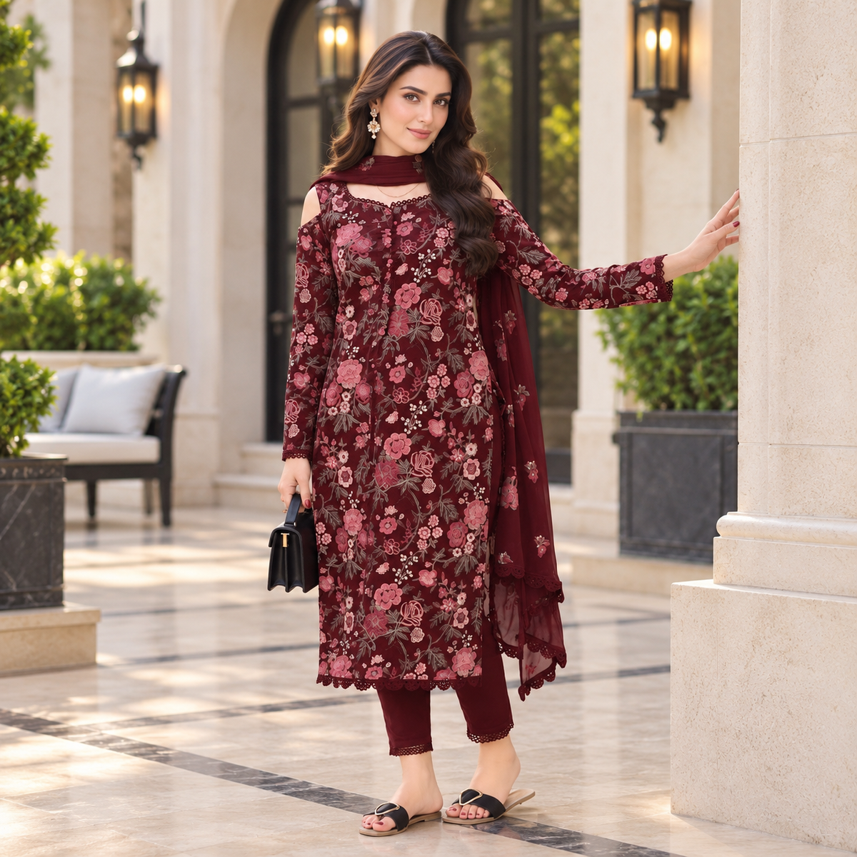 Bareeze Premium Dhanak Embroidered Unstitched 3-Piece Suit with Embroidered Shawl