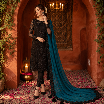 Serene Premium Luxury Sequence Work Embroidered Chiffon 3-Piece Suit