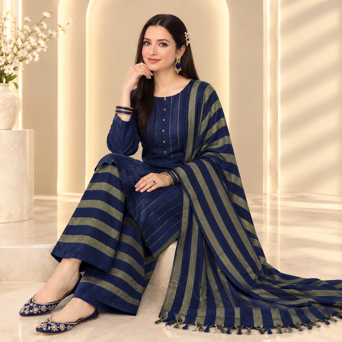 Royal Susi Collection – Premium 3-Piece Handwoven Susi Striped Suit