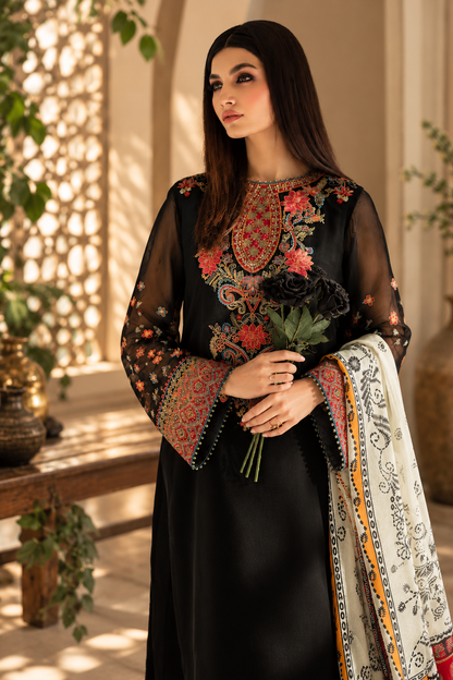 Baroque Luxury Chiffon Embroidered Suit with Printed Silk Cutwork Dupatta