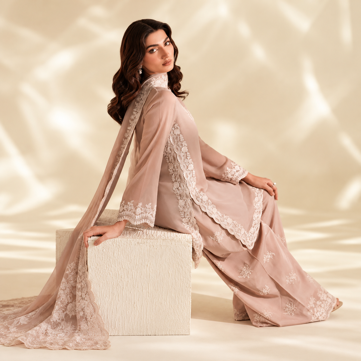 Iznik Premium Embroidered Chiffon Unstitched 3-Piece Festive Suit with Addawork