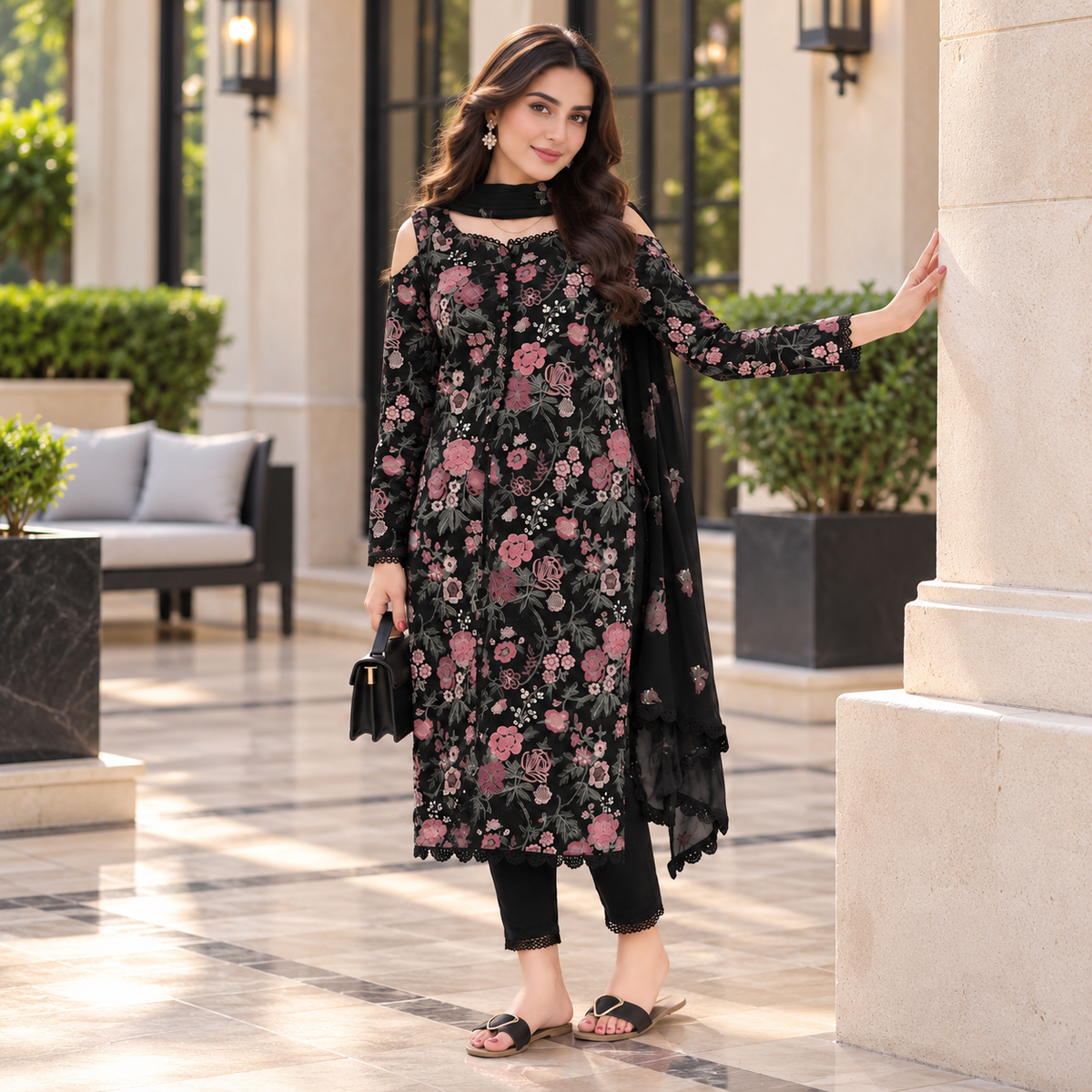 Bareeze Premium Dhanak Embroidered Unstitched 3-Piece Suit with Embroidered Shawl