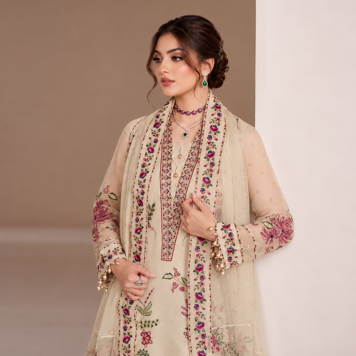 Alizeh Luxury Chiffon Heavy Embroidered Suit with Ready-to-Wear Dupatta