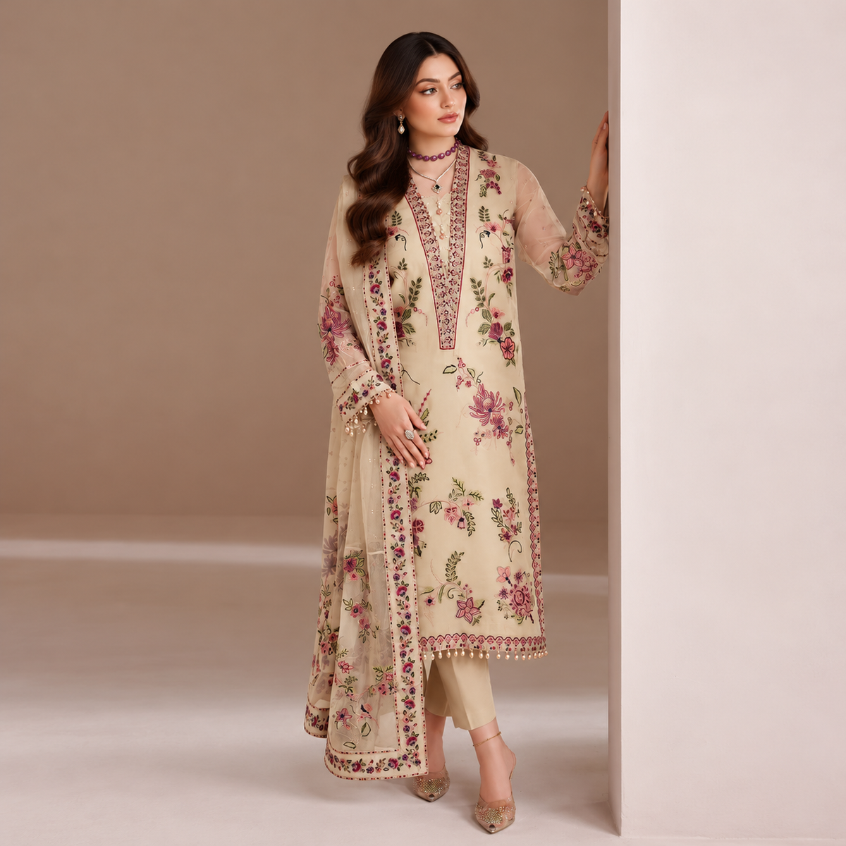 Alizeh Luxury Chiffon Heavy Embroidered Suit with Ready-to-Wear Dupatta