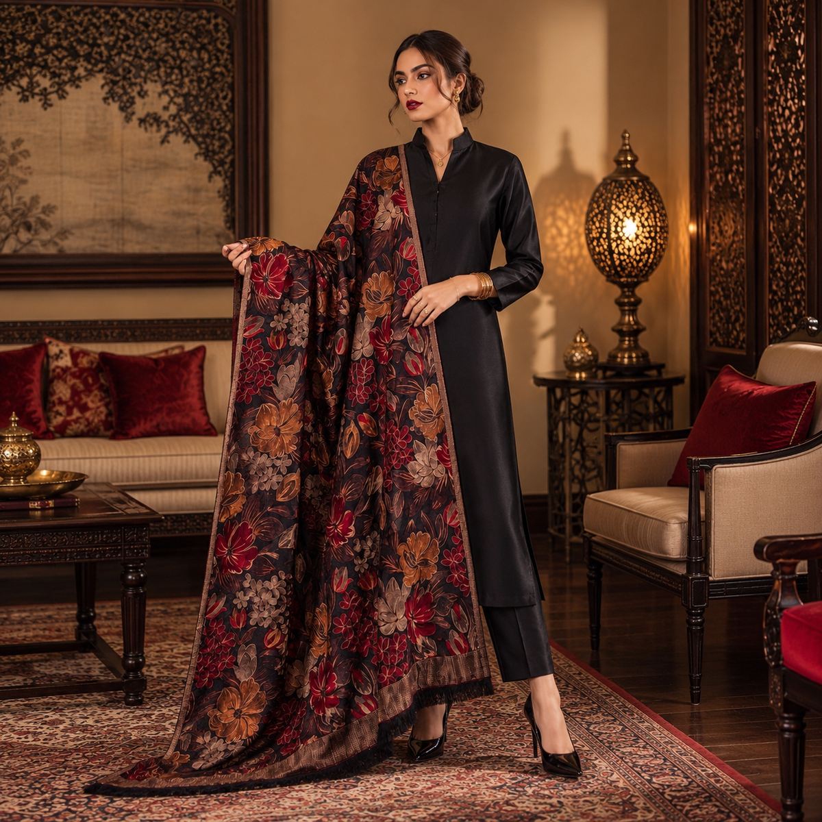 Premium Airjet Karandi Fully Embroidered 2.5-Yard Ready-to-Wear Shawl