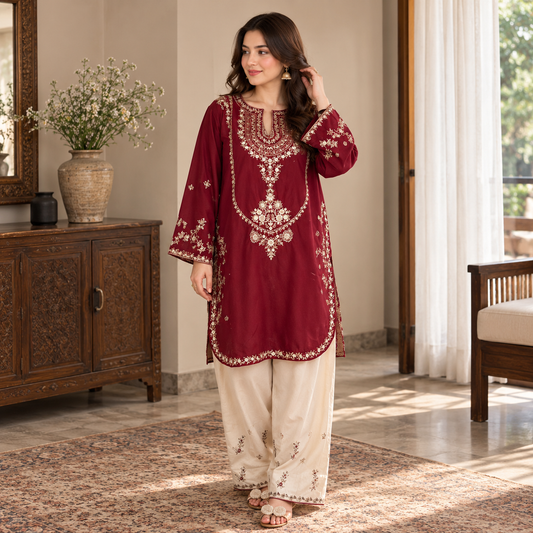 Urge Premium Luxury Sequined Embroidered Silk Unstitched 2-Piece Suit