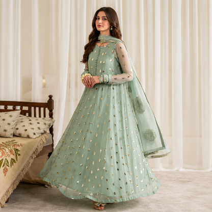 Iznik Luxury Chiffon Embroidered 3-Piece Suit with 5-Yard Shirt Fabric