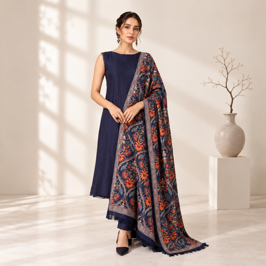 Premium Airjet Karandi Fully Embroidered 2.5-Yard Ready-to-Wear Shawl