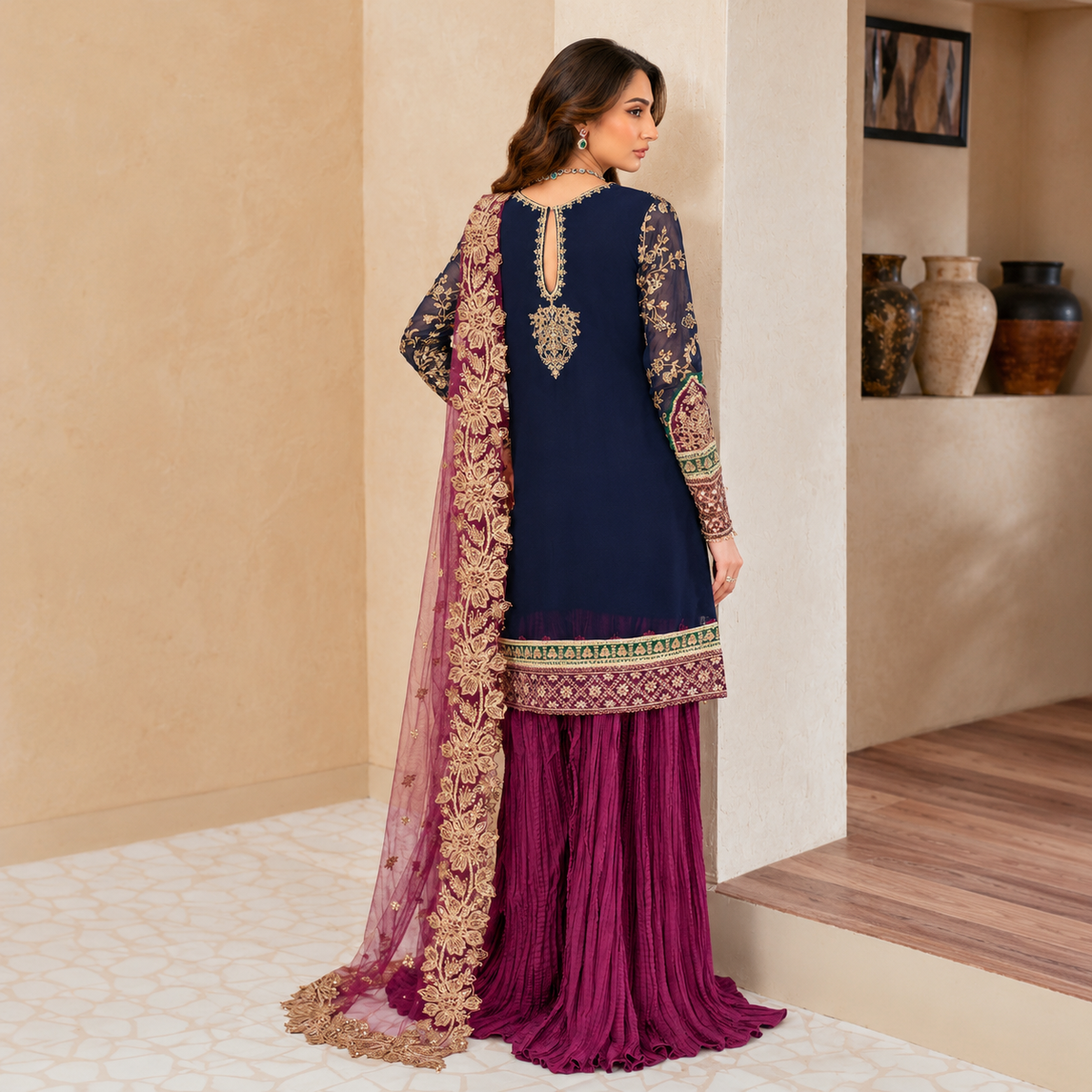 Zainab Chottani Luxury Chiffon & Net Heavy Embroidered 3-Piece Suit