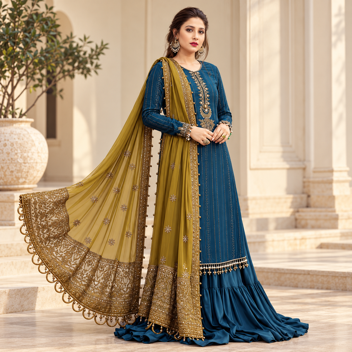 Maria.B Premium Sequence Work Embroidered Chiffon 3-Piece Suit (With Inner)