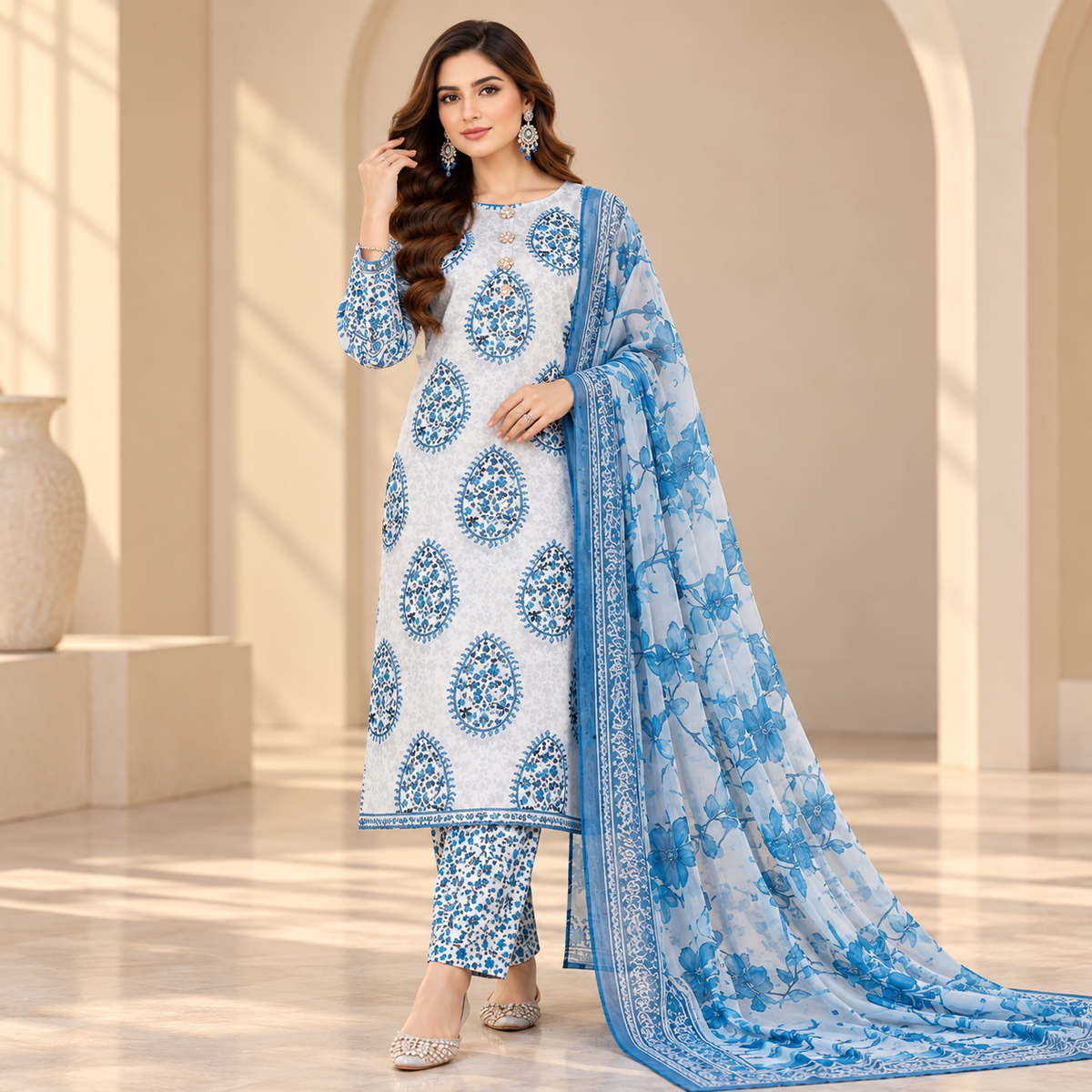 RAMEYZA Digital Tie-Dye Shamooz Silk 3-Piece Suit