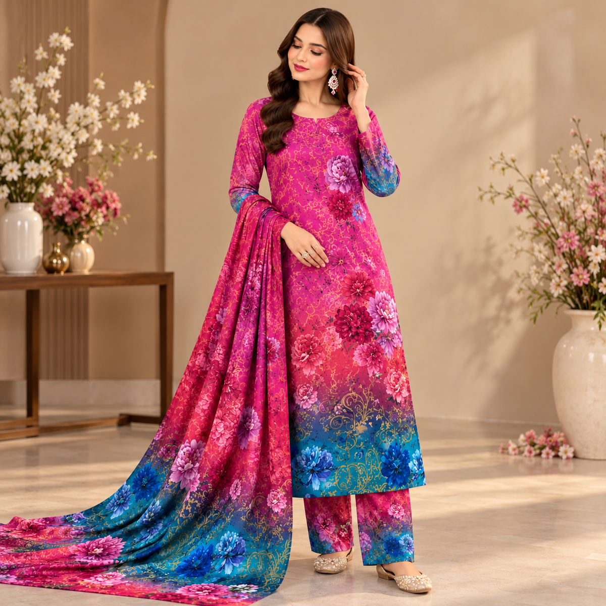 RAMEYZA Digital Tie-Dye Shamooz Silk 3-Piece Suit