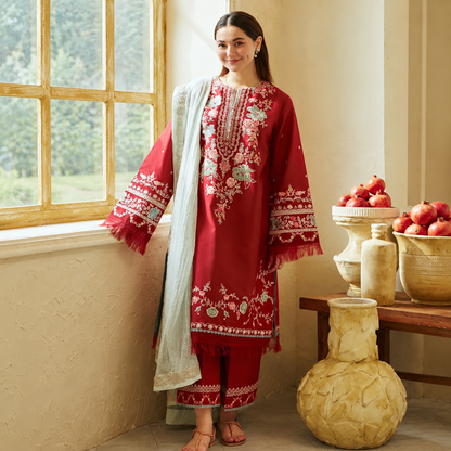 Shahjahan Luxury Embroidered 3-Piece Unstitched Suit with Wool Printed Shawl