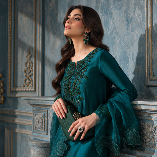 Mahum Asad Luxury Shamoz Silk Unstitched 3-Piece Festive Suit with Adda Work