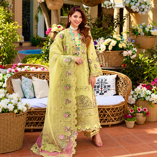 ELAF Luxury Dhanak Chikankari Embroidered 3-Piece Unstitched Suit