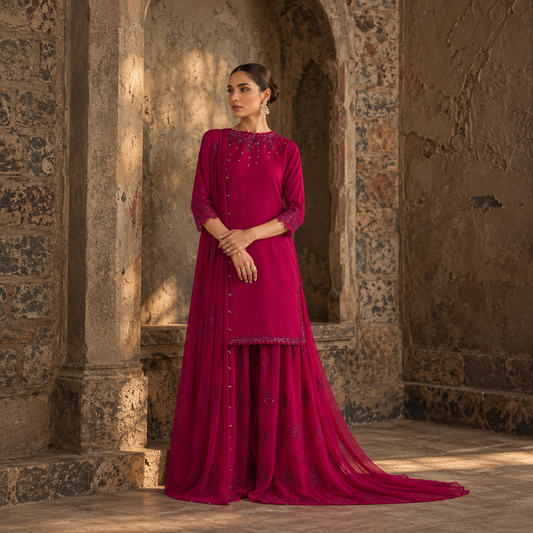 Iznik Luxury Chiffon Embroidered Unstitched 3-Piece Festive Suit with Heavy Lehenga Fabric