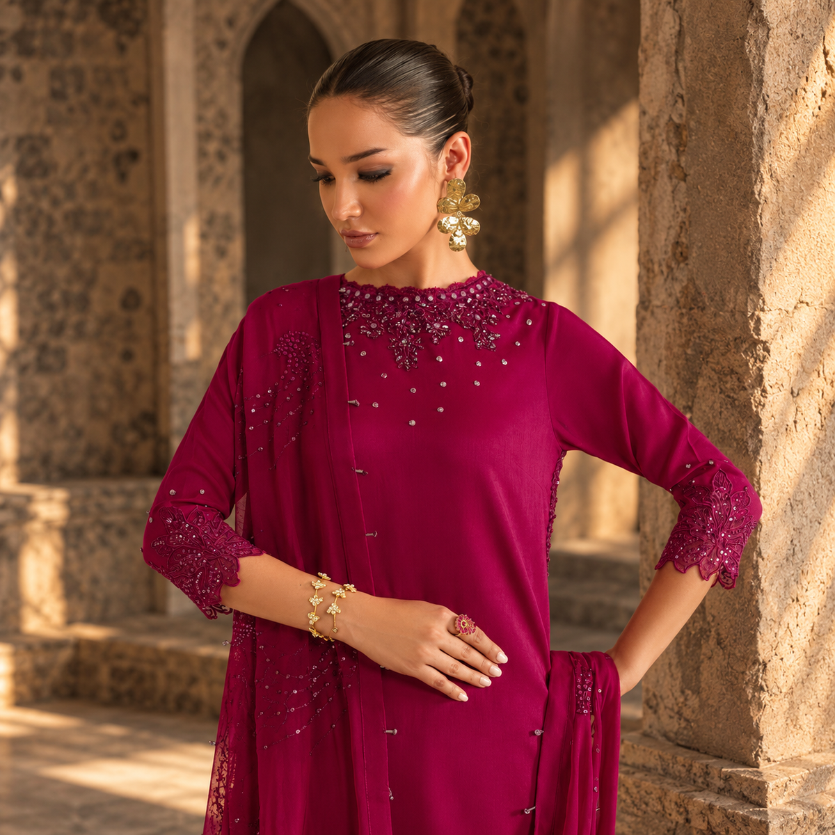 Iznik Luxury Chiffon Embroidered Unstitched 3-Piece Festive Suit with Heavy Lehenga Fabric