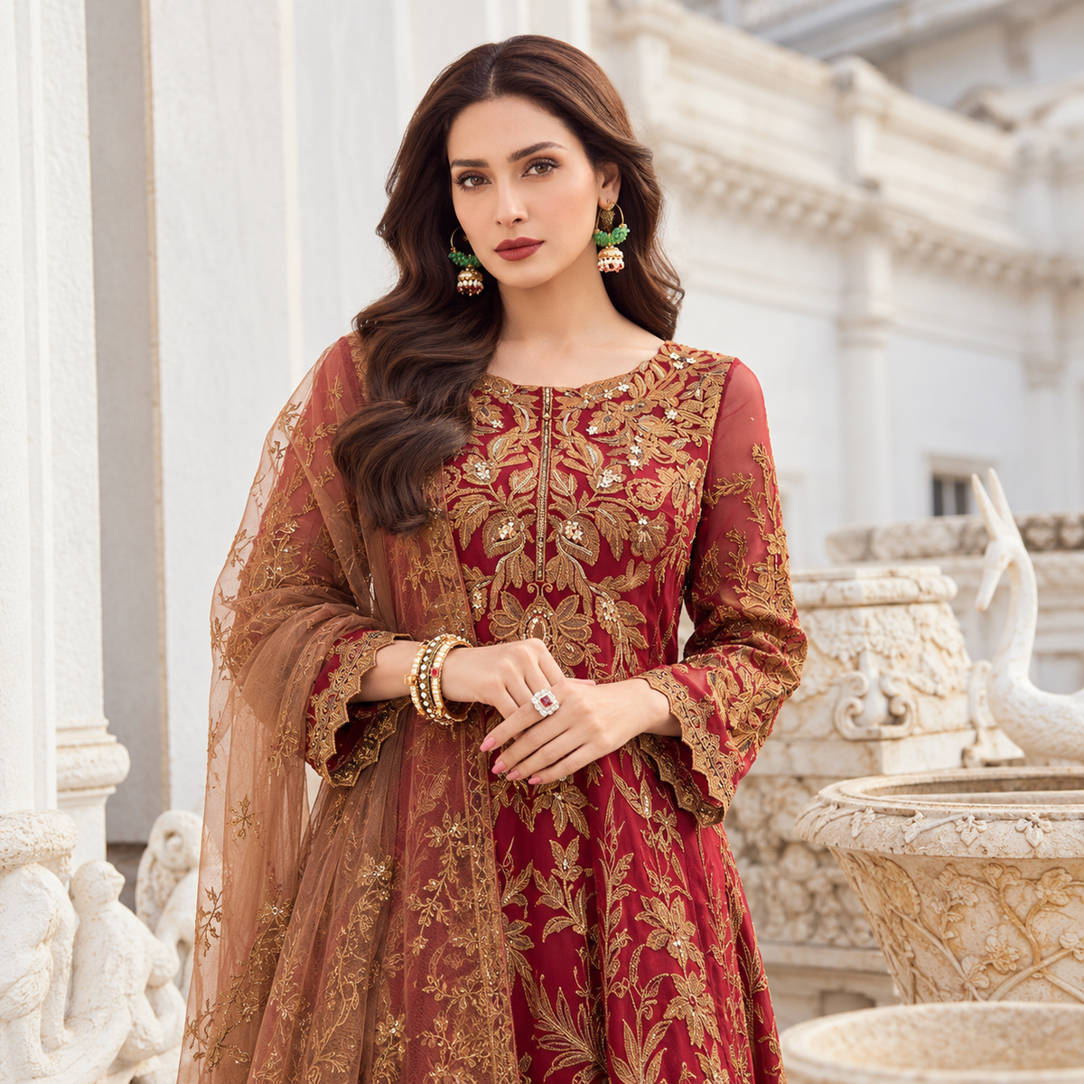Iznik Premium Heavy Embroidered Chiffon 3-Piece Suit with Pearl-Embellished Net Dupatta