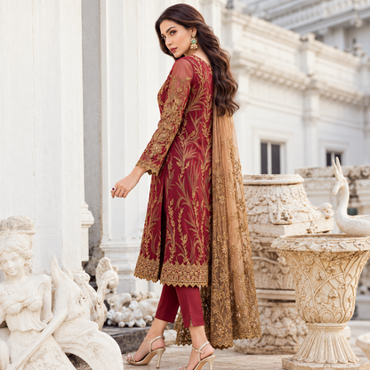Iznik Premium Heavy Embroidered Chiffon 3-Piece Suit with Pearl-Embellished Net Dupatta