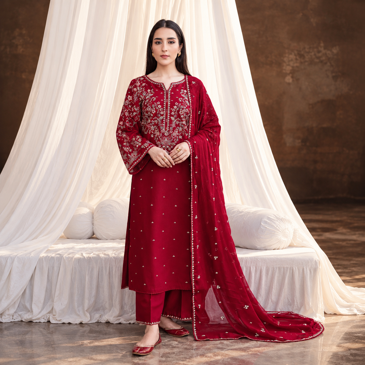 Batik Premium Dhanak Embroidered Luxury Unstitched 3-Piece Suit