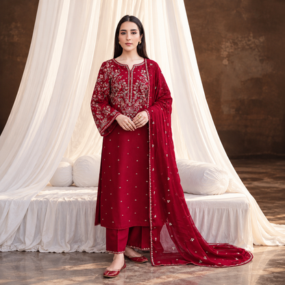 Batik Premium Dhanak Embroidered Luxury Unstitched 3-Piece Suit