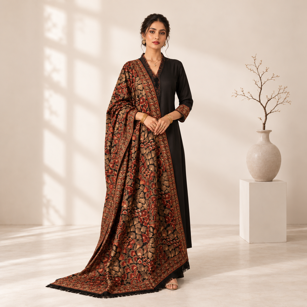 Premium Airjet Karandi Fully Embroidered 2.5-Yard Ready-to-Wear Shawl