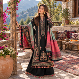 Hussain Rehar Premium Dhanak Embroidered Unstitched 3-Piece Suit with Printed Wool Shawl