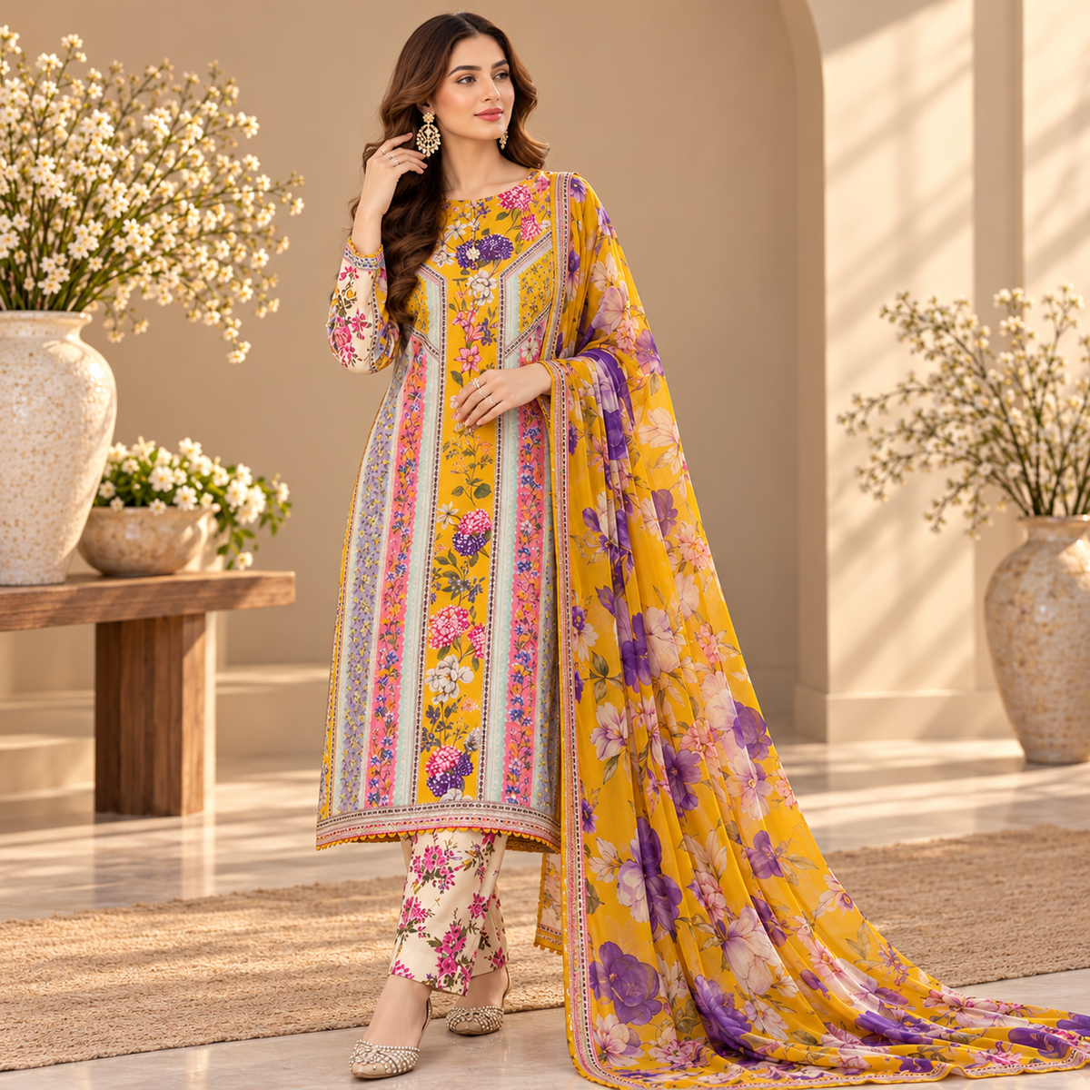 RAMEYZA Digital Tie-Dye Shamooz Silk 3-Piece Suit