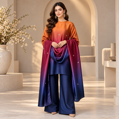 RAMEYZA Digital Tie-Dye Shamooz Silk 3-Piece Suit