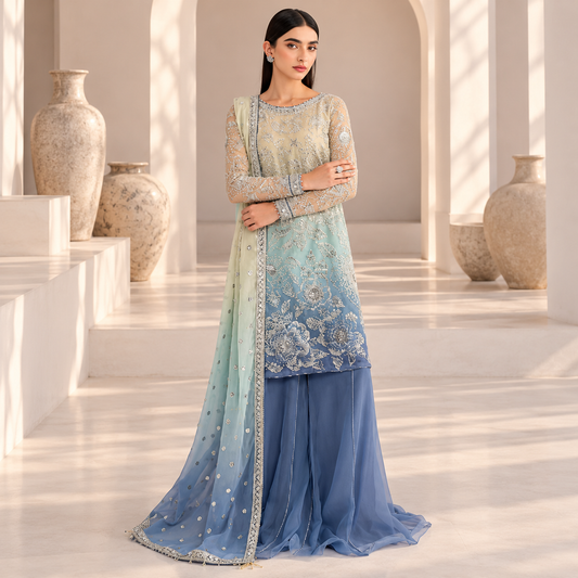 Jazmin Luxury Tie & Dye Chiffon 3-Piece Festive Suit with Sequence Work