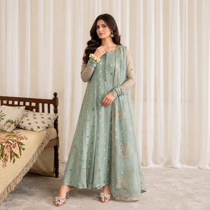 Iznik Luxury Chiffon Embroidered 3-Piece Suit with 5-Yard Shirt Fabric