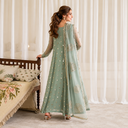 Iznik Luxury Chiffon Embroidered 3-Piece Suit with 5-Yard Shirt Fabric