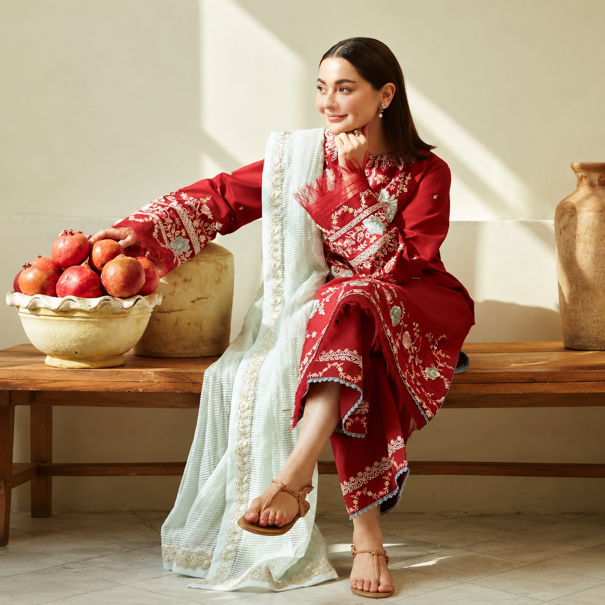 Shahjahan Luxury Embroidered 3-Piece Unstitched Suit with Wool Printed Shawl