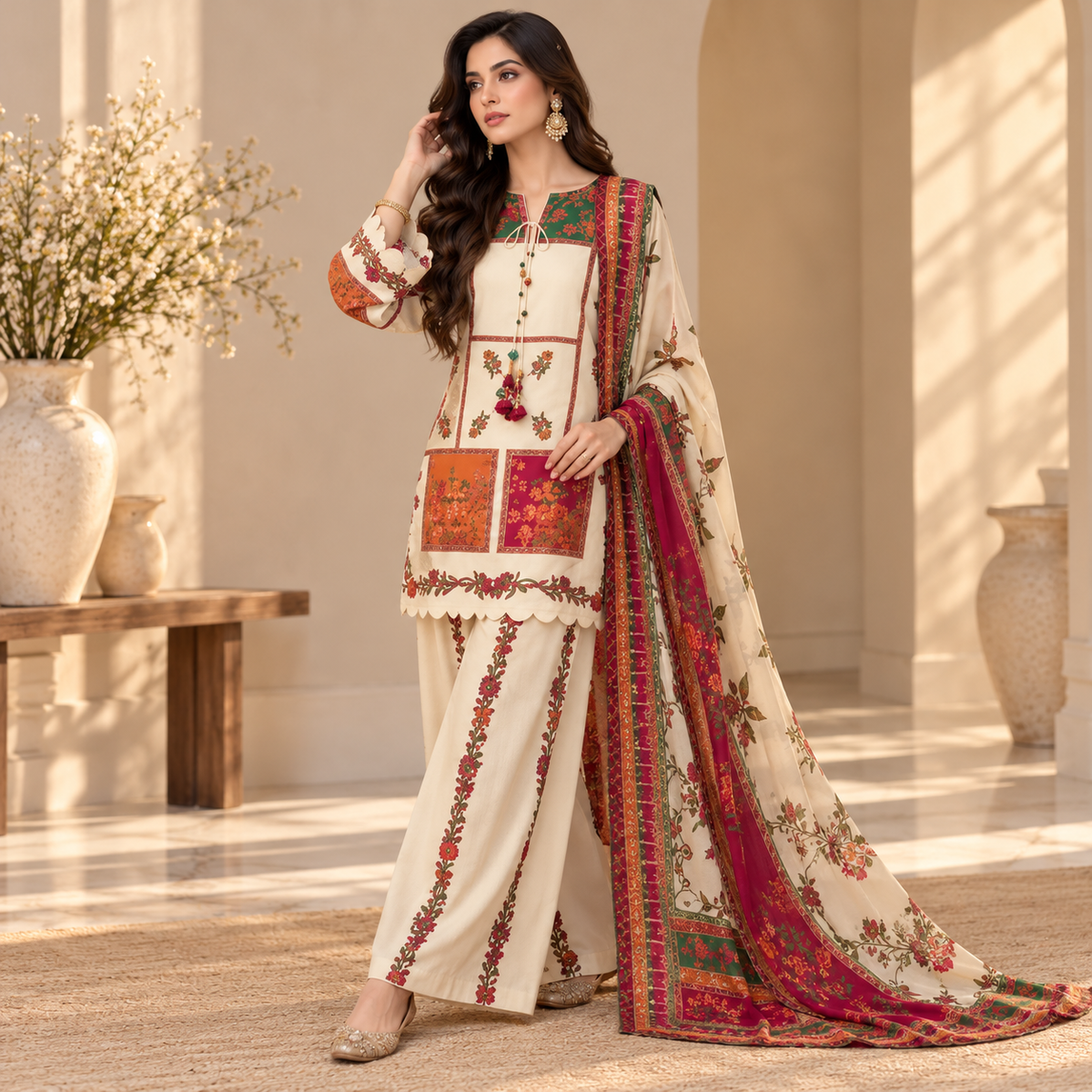 RAMEYZA Digital Tie-Dye Shamooz Silk 3-Piece Suit