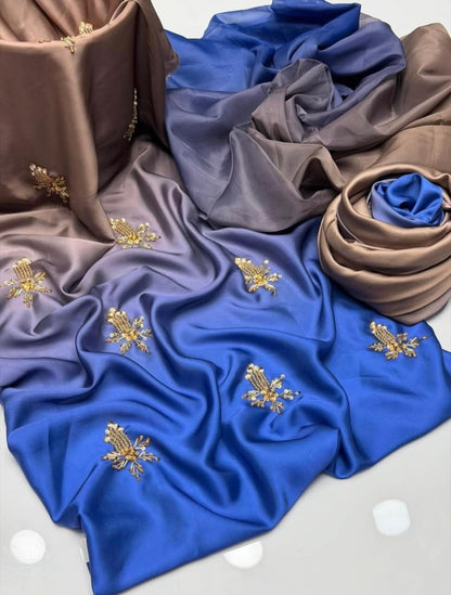 Premium Shamooz Silk Digital Tie & Dye 3-Piece Suit with Luxury Handwork