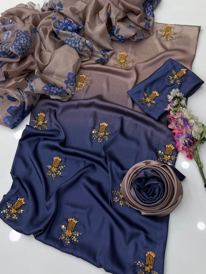 Premium Shamooz Silk Digital Tie & Dye 3-Piece Suit with Luxury Handwork