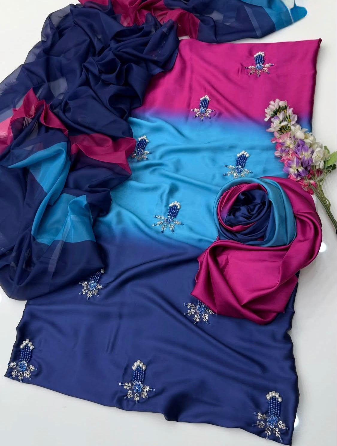 Premium Shamooz Silk Digital Tie & Dye 3-Piece Suit with Luxury Handwork