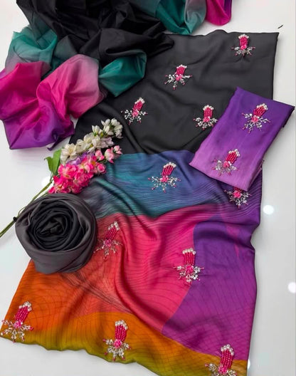 Premium Shamooz Silk Digital Tie & Dye 3-Piece Suit with Luxury Handwork