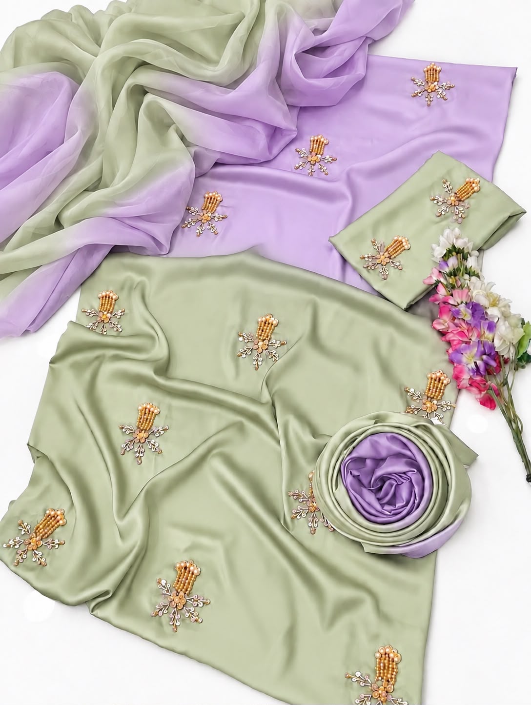 Premium Shamooz Silk Digital Tie & Dye 3-Piece Suit with Luxury Handwork