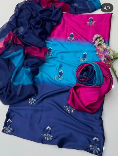 Premium Shamooz Silk Digital Tie & Dye 3-Piece Suit with Luxury Handwork